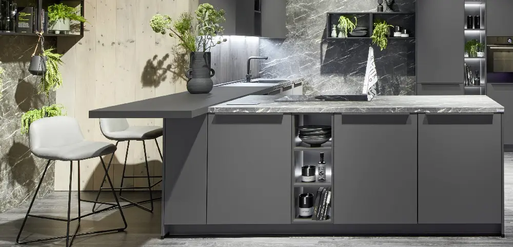 Kitchen with corner space used as seating option Kitchen with corner space used as seating option