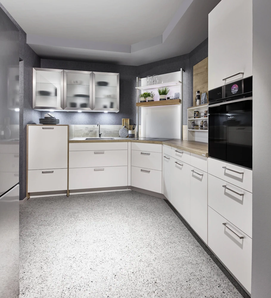 Bright kitchen with glass elements Bright kitchen with glass elements